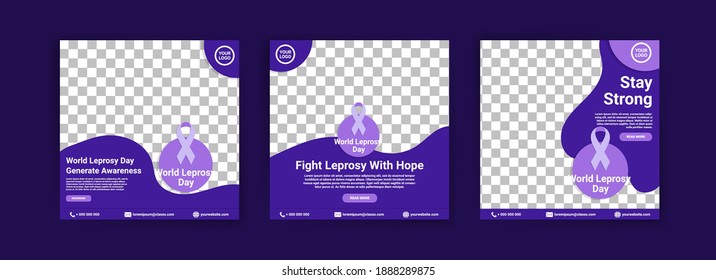 Social media templates for world leprosy day. Fighting leprosy with hope. Stay strong for healing.