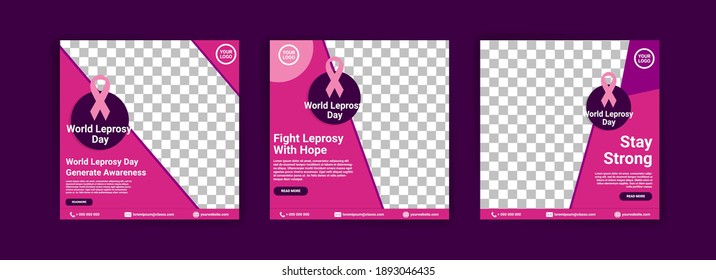 Social media templates for world leprosy day. Fighting leprosy with hope. Stay strong for healing.