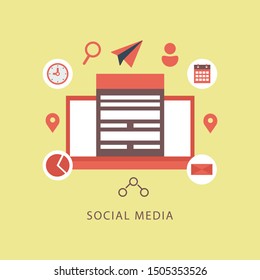 Social Media theme, flat style, colorful, vector icon set for info graphics, websites, mobile and print media