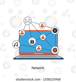 Social Media theme, modern flat style, colorful vector icon set for info graphics