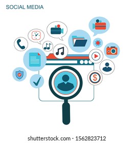 Social Media theme, modern flat style, colorful vector icon set for info graphics, websites, mobile and print media.