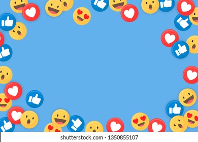 Social media themed border on a blue background vector