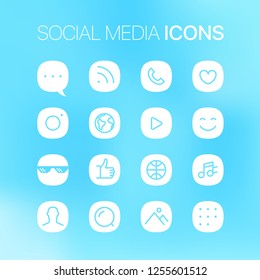 Iconos lineales delgados de los medios sociales sobre fondo borroso. Imágenes prediseñadas de vectores