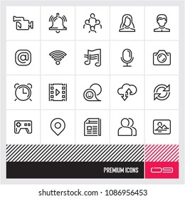 Social Media thin line vector icons set. Web icons.