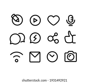 Social Media Thin Line Vector Icons Set On White Background