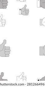 Social media thumbs up black and white vertical border copyspace. Likes. Seamless repeat pattern frame. Flat line graphic composition with copy space. Outline vector background. Social media template