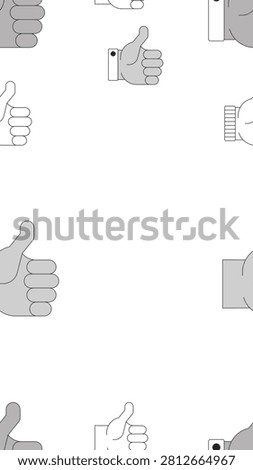 Social media thumbs up black and white vertical border copyspace. Likes. Seamless repeat pattern frame. Flat line graphic composition with copy space. Outline vector background. Social media template