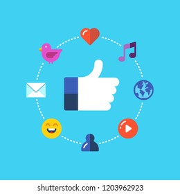 Social media, Thumbs up. Flat design modern vector illustration concept.