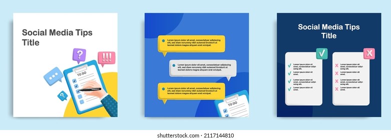 Social Media Tips, Trick, Informative Task And To Do Management, Post Banner Template Design In 3D Cartoon Style With Clipboard List Checker. Vector Illustration