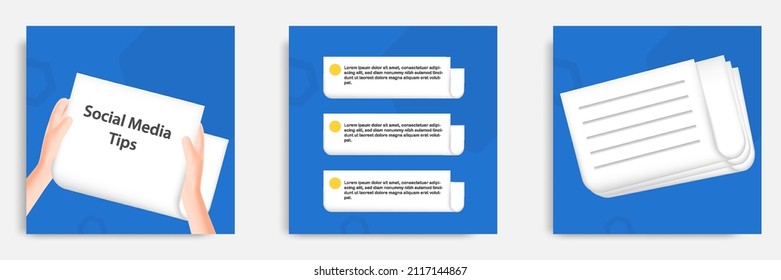 Social media tips, trick, and informative post banner template design in 3D cartoon style with bulletin newspaper. Vector illustration