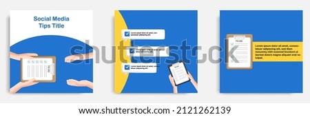 Social media tips, trick, informative task and to do management, post banner template design in 3D cartoon style with clipboard list checker. Vector illustration