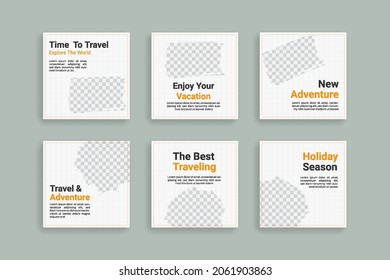 Social media travel feed post bundle kit template.