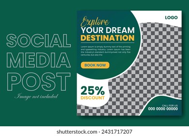 social media traveling post design template.for travel holiday vacation, clean background with suitable for social media post