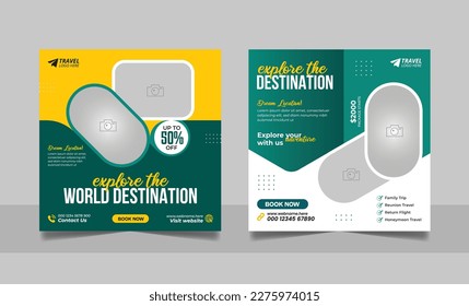 Social media travelling post or travel business agency promotion holiday vacation square web banner template