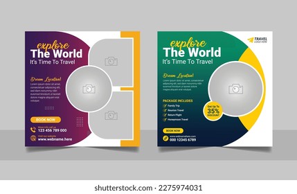 Social media travelling post or travel business agency promotion holiday vacation square web banner template