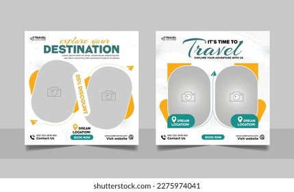 Social media travelling post or travel business agency promotion holiday vacation square web banner template