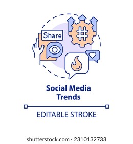 Social media trends concept icon. Consumer engagement. Market research. Digital marketing. Trend analysis. Share content abstract idea thin line illustration. Isolated outline drawing. Editable stroke