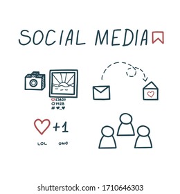 Social media trends: make posts, communicate, express your emotions and make friends. Vector illustration in cute style