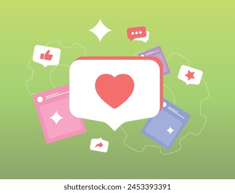 Social media trends with viral content, influencer marketing insights and trending topics. Social media SEO to increase audience reach, views, likes and followers. Vector illustration with icons