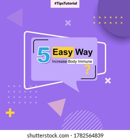 Social Media Tutorial Quick Tips, Tip, Trick Layout Template With Geometric Background Design. In White Purple Yellow Color