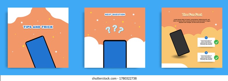 Social media tutorial, tip, trick, quick tips, layout template with geometric background design in blue, white, yellow color. Vector illustration