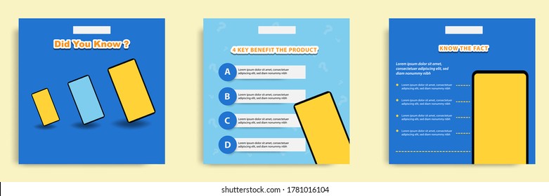 Social media tutorial, tip, trick, quick tips, layout template with geometric background design in blue, white, yellow color. Vector illustration