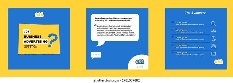 Social media tutorial, tip, trick, quick tips, layout template with geometric background design in blue, white, yellow color. Vector illustration