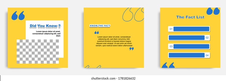 Social media tutorial, tip, trick, quick tips, layout template with geometric background design in blue, white, yellow color. Vector illustration