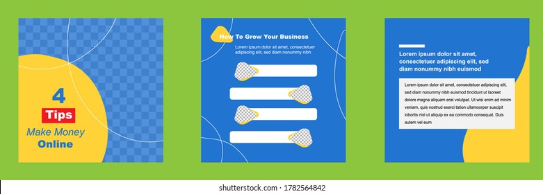 Social media tutorial, tip, trick, quick tips, layout template with geometric background design in blue, white, yellow color. Vector illustration