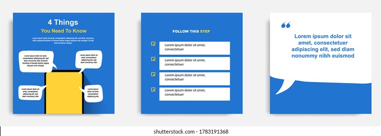 Social Media Tutorial, Tip, Trick, Quick Tips, Layout Template With Geometric Background Design In Blue, White, Yellow Color. Vector Illustration