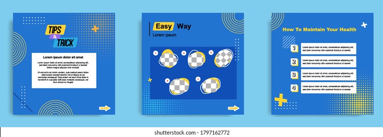 Social media tutorial, tips, trick, did you know post banner layout template with geometric background design element in blue, yellow, orange color combination