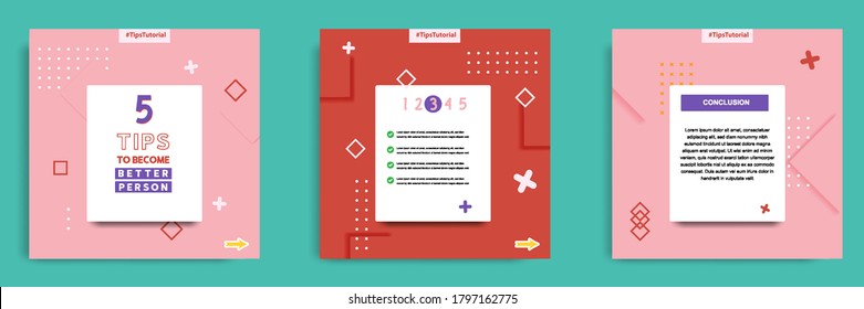 Social media tutorial, tips, trick, did you know post banner layout template with geometric background design element in red, black, white, blue color combination