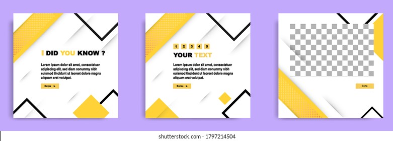 Social media tutorial, tips, trick, did you know post banner layout template with geometric background design element in yellow, black, white color combination