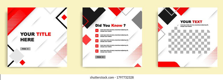 Social media tutorial, tips, trick, did you know post banner layout template with geometric background design element in red, black, white, blue color combination