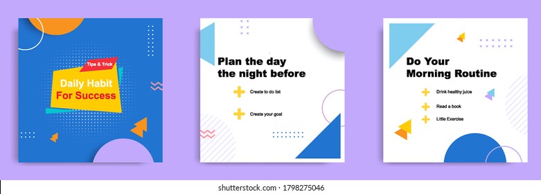 Social media tutorial, tips, trick, did you know post banner layout template with geometric background design element in blue, yellow, orange color combination