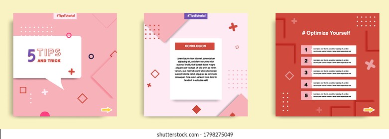 Social media tutorial, tips, trick, did you know post banner layout template with geometric background design element in red, black, white, blue color combination