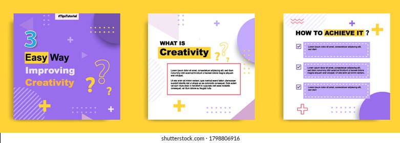 Social media tutorial, tips, trick, did you know post banner layout template with geometric background design element in purple, yellow, white color combination