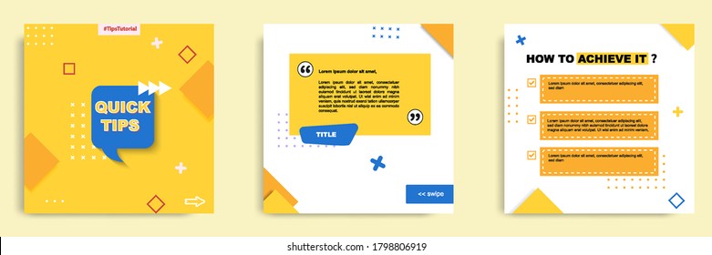 Social media tutorial, tips, trick, did you know post banner layout template with geometric background design element in yellow, black, white color combination