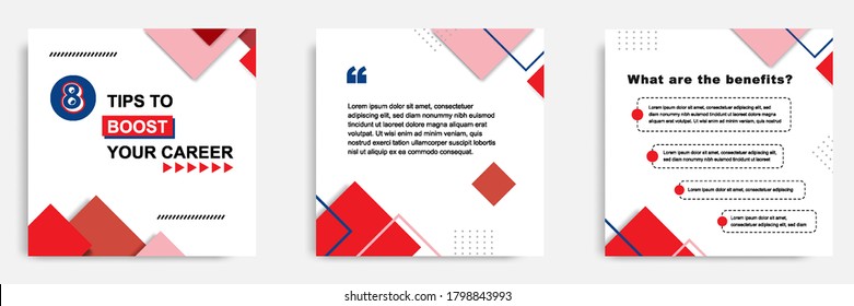 Social media tutorial, tips, trick, did you know post banner layout template with geometric background design element in red, black, white, blue color combination