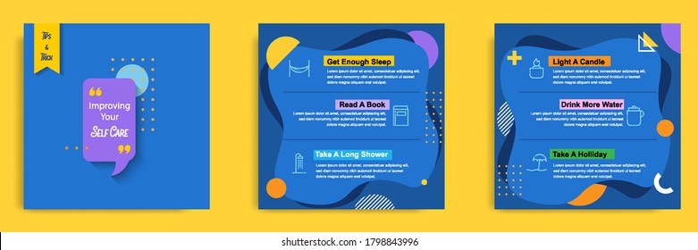 Social media tutorial, tips, trick, did you know post banner layout template with geometric background design element in blue, yellow, orange color combination