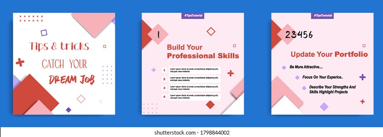 Social media tutorial, tips, trick, did you know post banner layout template with geometric background design element in red, black, white, blue color combination