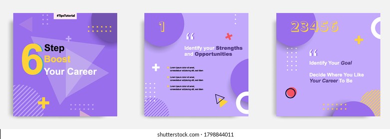 Social media tutorial, tips, trick, did you know post banner layout template with geometric background design element in purple, yellow, white color combination