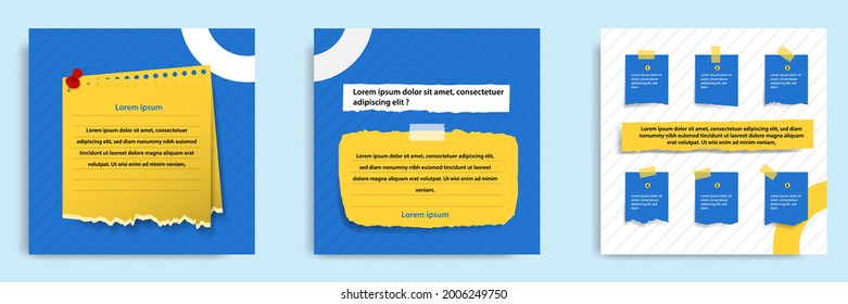 Social media tutorial, tips, trick, did you know post banner layout template with torn sticky paper note clips pin design element and seamless line pattern background. Vector illustration