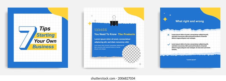 Social media tutorial, tips, trick, did you know post banner layout template with torn sticky paper note clips pin design element and seamless line pattern background. Vector illustration