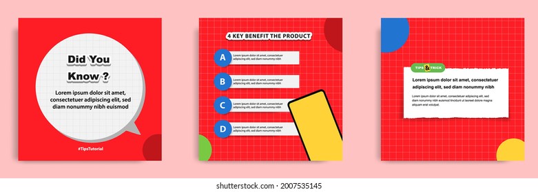 Social media tutorial, tips, trick, did you know post banner layout template with sticky paper note clips design element. Vector illustration