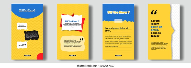 Social media tutorial, tips, trick, did you know post feed stories banner layout template with sticky note design element and abstract seamless line pattern background. Vector illustration