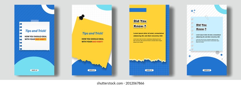 Social media tutorial, tips, trick, did you know post feed stories banner layout template with sticky note design element and abstract seamless line pattern background. Vector illustration