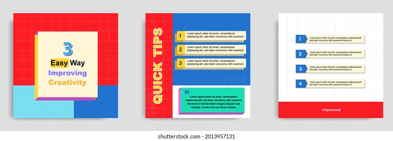 Tutorial de medios sociales, consejos, truco, ¿conoció la plantilla de diseño de pancartas postales con fondo geométrico y memphis elemento de diseño de patrones en color colorido divertido. Ilustración del vector