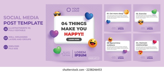 Social media tutorial, tips, trick, did you know post banner template with cool abstract background, 3D elements, emojis, Digital business marketing social media post template