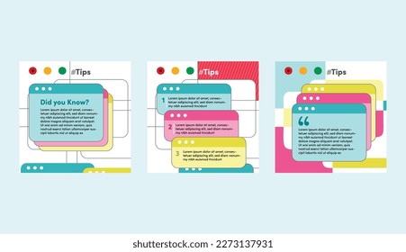 Social media tutorial, tips, trick, fact did you know post banner layout template with geometric pattern background and folder bubble message design element in colorful fun color.